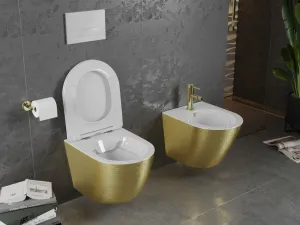 MEXEN - Lena Závesná WC misa vrátane sedátka s slow-slim, duroplast, biela/zlatá vzor línia 30224007