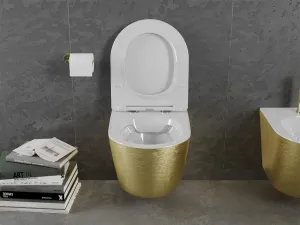 MEXEN - Lena Závesná WC misa vrátane sedátka s slow-slim, duroplast, biela/zlatá vzor línia 30224007