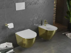 MEXEN - Lena Závesná WC misa vrátane sedátka s slow-slim, duroplast, biela/zlatá so vzorom 30224008