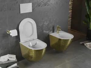 MEXEN - Lena Závesná WC misa vrátane sedátka s slow-slim, duroplast, biela/zlatá so vzorom 30224008
