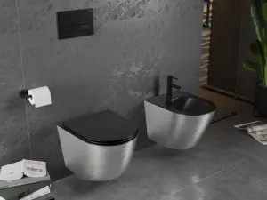 MEXEN - Lena Závesná WC misa vrátane sedátka s slow-slim, duroplast, čierna mat / strieborný vzor 30224073