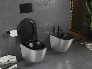 MEXEN - Lena Závesná WC misa vrátane sedátka s slow-slim, duroplast, čierna mat / strieborný vzor 30224073