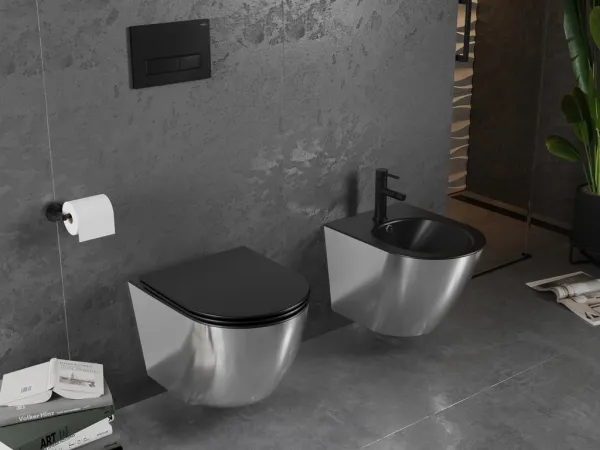MEXEN - Lena Závesná WC misa vrátane sedátka s slow-slim, duroplast, čierna mat / strieborná 30224074