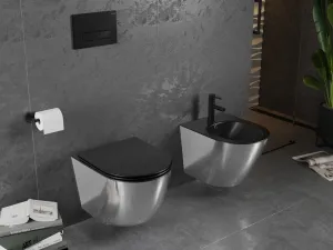 MEXEN - Lena Závesná WC misa vrátane sedátka s slow-slim, duroplast, čierna mat / strieborná 30224074