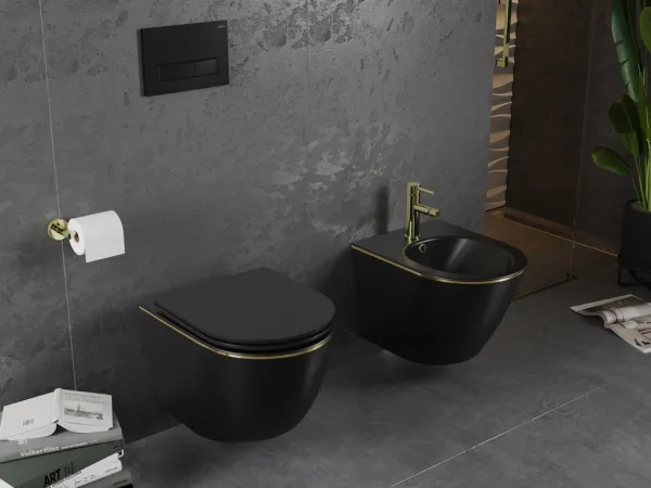 MEXEN - Lena bidet závesný, čierna mat/zlatá linka 35224875