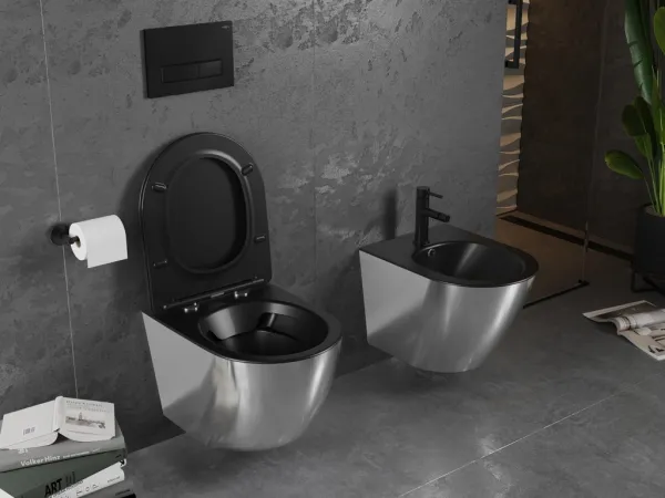 MEXEN - Lena Závesná WC misa vrátane sedátka s slow-slim, duroplast, čierna mat / strieborná 30224074