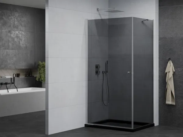 MEXEN/S - Pretória sprchovací kút 80x90, grafit, chróm + sprchová vanička vrátane sifónu 852-080-090-01-40-4070