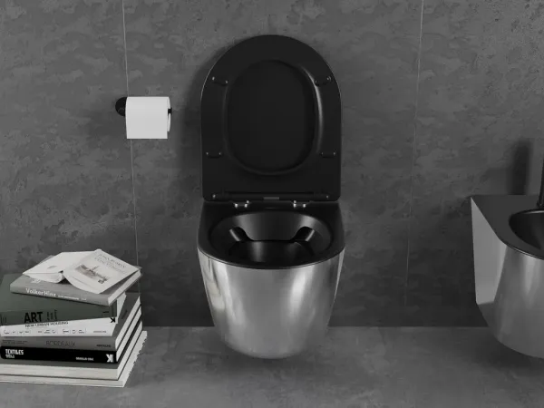 MEXEN - Lena Závesná WC misa vrátane sedátka s slow-slim, duroplast, čierna mat / strieborná 30224074