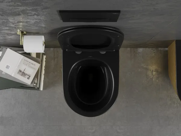 MEXEN - Lena Závesná WC misa vrátane sedátka s slow-slim, duroplast, čierna mat / zlatý vzor 30224077