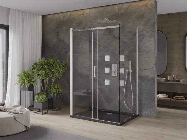 MEXEN/S - OMEGA sprchovací kút 3-stenný 100x90, transparent, chróm + vanička vrátane sifónu 825-100-090-01-00-3s-4070