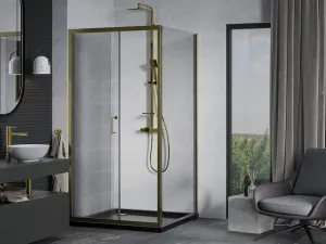 MEXEN/S - Apia Sprchovací kút 90x90, transparent, zlato + vanička so sifónom 840-090-090-50-00-4070G