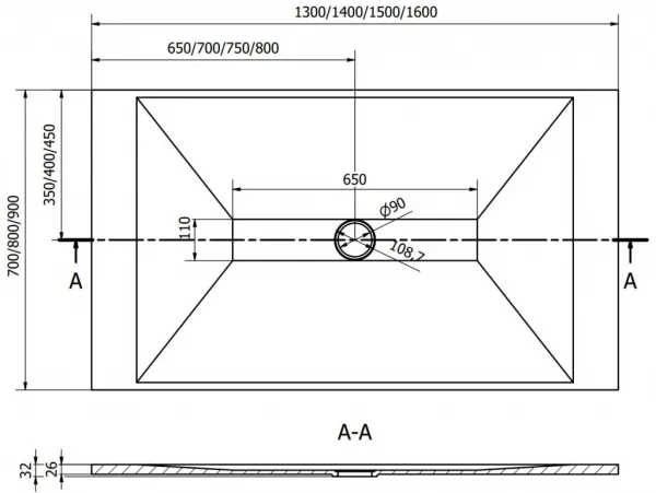 MEXEN/S - Toro obdĺžniková sprchová vanička SMC 150 x 80, biela, mriežka čierna 43108015-B