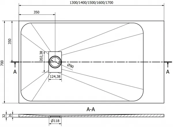 MEXEN/S - Hugo sprchová vanička SMC 130x70, čierna, krytka zlatá 42707013-G