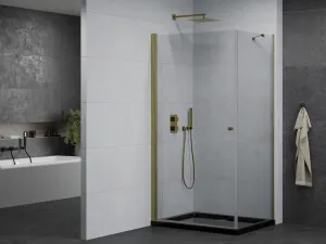 MEXEN/S - Pretória sprchovací kút 80x70, transparent, zlatá + sprchová vanička vrátane sifónu 852-080-070-50-00-4070G