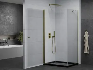 MEXEN/S - Pretória sprchovací kút 70x80, transparent, zlatá + sprchová vanička vrátane sifónu 852-070-080-50-00-4070G