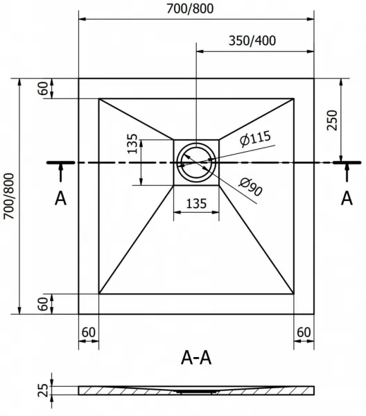 MEXEN - Stone+ Sprchová vanička štvorcová 80x80, čierna 44708080
