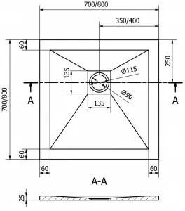 MEXEN - Stone+ Sprchová vanička štvorcová 80x80, čierna 44708080