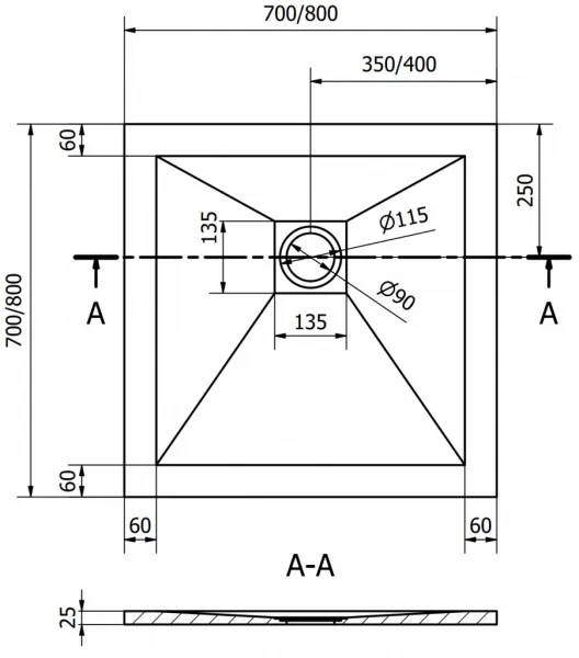 MEXEN - Stone+ Sprchová vanička štvorcová 80x80, biela 44108080