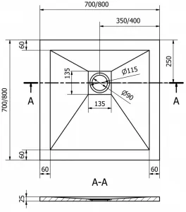 MEXEN - Stone+ Sprchová vanička štvorcová 80x80, biela 44108080