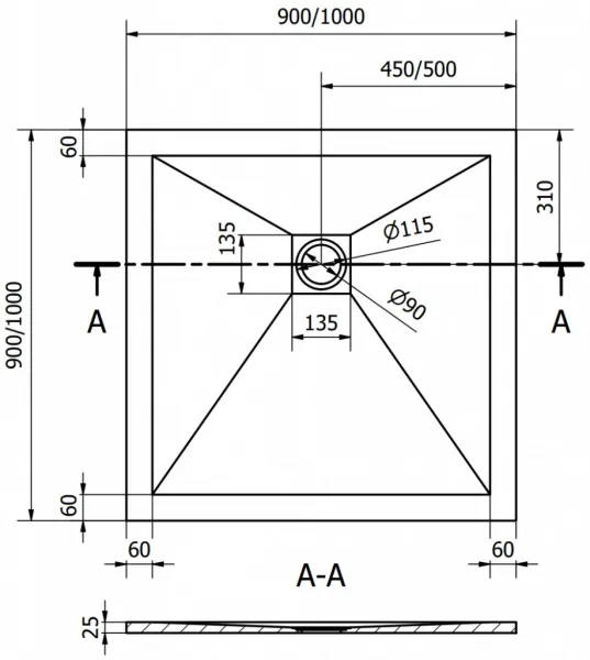 MEXEN - Stone+ Sprchová vanička štvorcová 100x100, biela 44101010