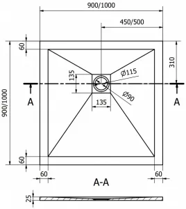 MEXEN - Stone+ Sprchová vanička štvorcová 100x100, biela 44101010