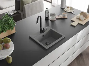 MEXEN/S MEXEN/S - Milo granitový drez 1 435 x 410 mm, sivá, + čierny sifón 6505441000-71-B