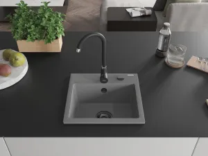 MEXEN/S MEXEN/S - Milo granitový drez 1 435 x 410 mm, sivá, + čierny sifón 6505441000-71-B