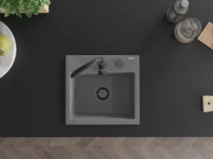 MEXEN/S MEXEN/S - Milo granitový drez 1 435 x 410 mm, sivá, + čierny sifón 6505441000-71-B
