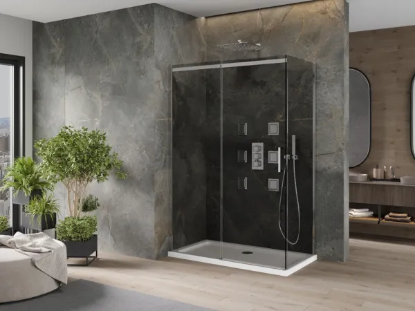 MEXEN/S - Omega sprchovací kút 130 x 70, grafit, chróm + vanička vrátane sifónu 825-130-070-01-40-4010