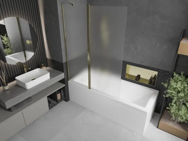 MEXEN - Flip vaňová zástena 1-krídlo 120x150, dekor, zlato 894-120-101-50-30