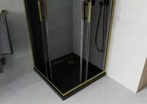 MEXEN/S - Rio sprchovací kút 70x70, grafit, zlato + vanička so sifónom 860-070-070-50-40-4070G