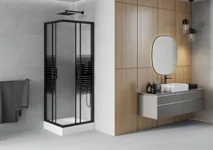 MEXEN/S - Rio sprchovací kút štvorec 70 x 70, pruhy, čierny + vanička Rio vrátane výpuste 860-070-070-70-20-4510