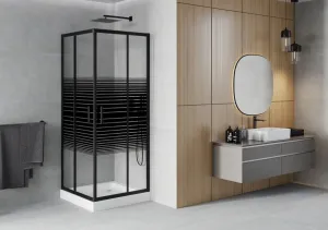 MEXEN/S - Rio sprchovací kút štvorec 80 x 80, pruhy, čierny + vanička Rio vrátane výpuste 860-080-080-70-20-4510