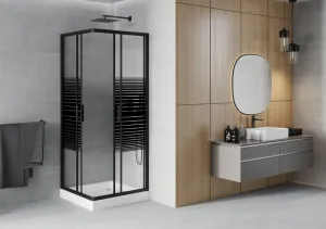 MEXEN/S - Rio sprchovací kút štvorec 80 x 80, pruhy, čierny + vanička Rio vrátane výpuste 860-080-080-70-20-4510