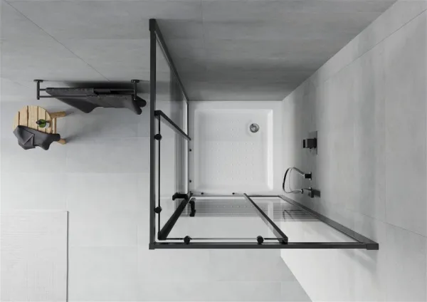 MEXEN/S - Rio sprchovací kút štvorec 80 x 80, pruhy, čierny + vanička Rio vrátane výpuste 860-080-080-70-20-4510