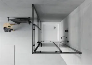 MEXEN/S - Rio sprchovací kút štvorec 80 x 80, pruhy, čierny + vanička Rio vrátane výpuste 860-080-080-70-20-4510