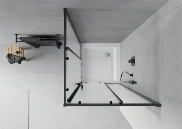MEXEN/S - Rio sprchovací kút štvorec 80 x 80, dekor, čierny + vanička Rio vrátane výpuste 860-080-080-70-30-4510