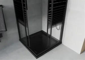 MEXEN/S - Rio sprchovací kút 70x70, pruhy, čierna + vanička so sifónom 860-070-070-70-20-4070B