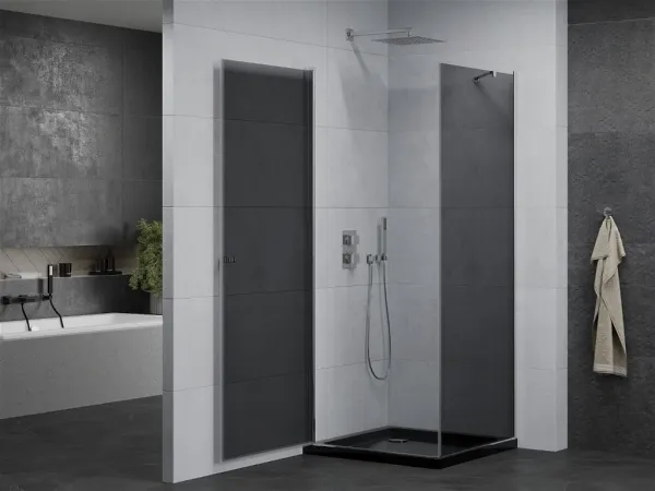 MEXEN/S - Pretória sprchovací kút 100x100, grafit, chróm + sprchová vanička vrátane sifónu 852-100-100-01-40-4070
