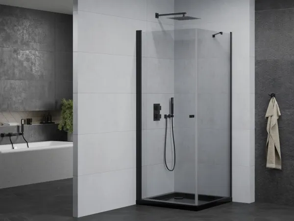 MEXEN/S - Pretória sprchovací kút 100x100, transparent, čierna + sprchová vanička vrátane sifónu 852-100-100-70-00-4070B