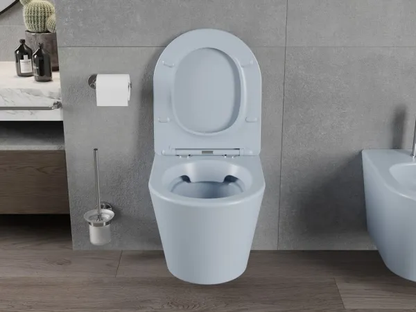 MEXEN - Rico Závesná WC misa Rimless vrátane sedátka s slow, Duroplast, šedomodrá mat 30724069