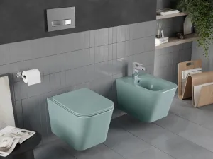 MEXEN - Teo Závesná WC misa Rimless vrátane sedátka s slow, Duroplast, svetlo zelená mat 30854048