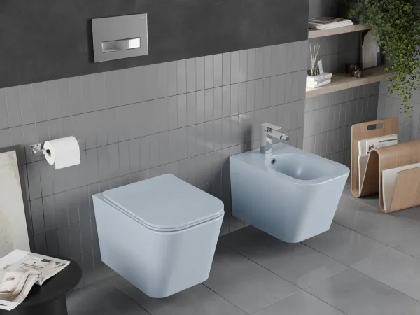 MEXEN - Teo Závesná WC misa Rimless vrátane sedátka s slow, Duroplast, šedomodrá mat 30854069