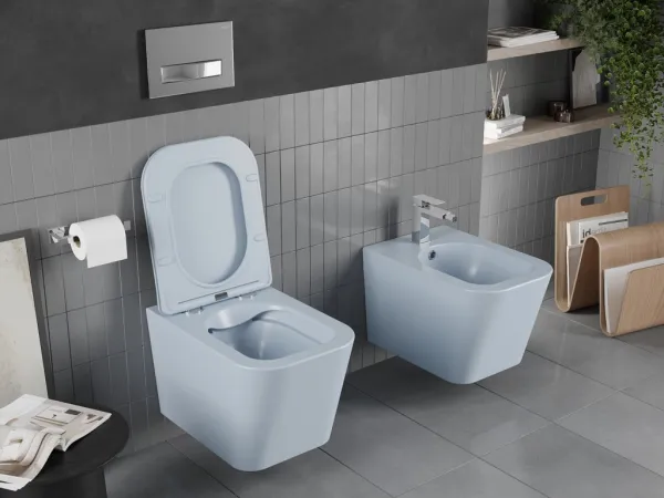 MEXEN - Teo Závesná WC misa Rimless vrátane sedátka s slow, Duroplast, šedomodrá mat 30854069