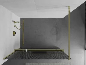 MEXEN/S - Kioto+ Sprchová zástena WALK-IN s poličkou a držiakom uterákov 90 x 200, prúžky 8 mm, zlatá 800-090-121-50-09