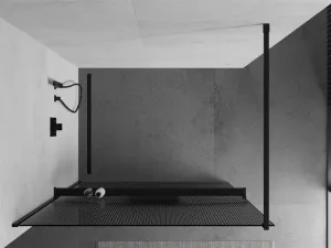 MEXEN/S - Kioto+ Sprchová zástena WALK-IN s poličkou a držiakom uterákov 80 x 200, prúžky 8 mm, čierna 800-080-121-70-09