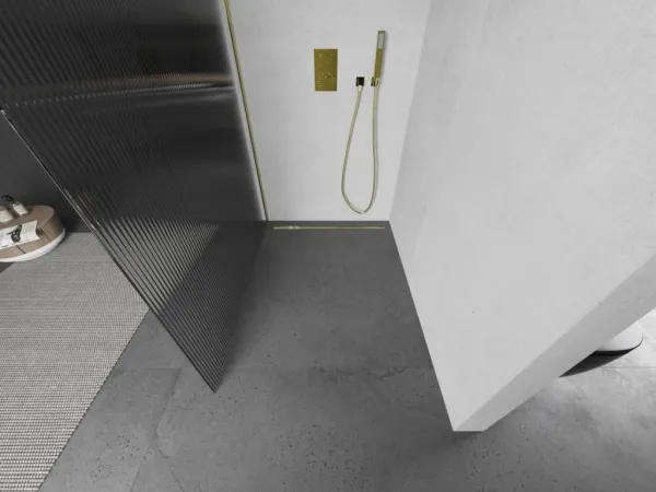 MEXEN/S - Kioto Sprchová zástena WALK-IN 70 x 200, prúžky 8 mm, zlatá 800-070-101-50-09