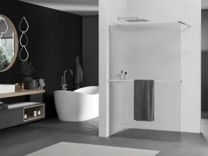 MEXEN/S - Kioto+ Sprchová zástena WALK-IN s poličkou a držiakom uterákov 70 x 200, prúžky 8 mm, chróm 800-070-121-01-09