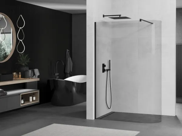 MEXEN/S - Kioto Sprchová zástena WALK-IN zaoblená 100 x 200, transparent 8 mm, čierna 800-100-101-70-06