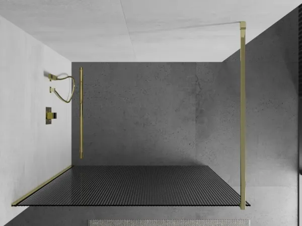 MEXEN/S - Kioto Sprchová zástena WALK-IN 100 x 200, prúžky 8 mm, zlatá 800-100-101-50-09
